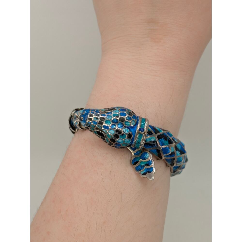 Margot de Taxco/Jeronimo Fuentes Sterling Blue Enamel Snake Necklace & Bracelet - Picture 9 of 12